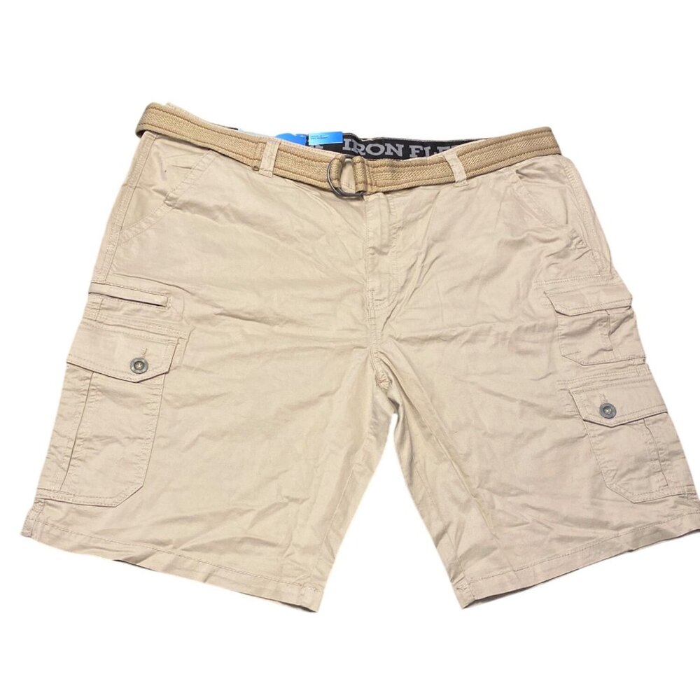Iron Co. Twill Cargo Shorts Mens Size 40 VTG Wheat With Adjustable Belt Stretch